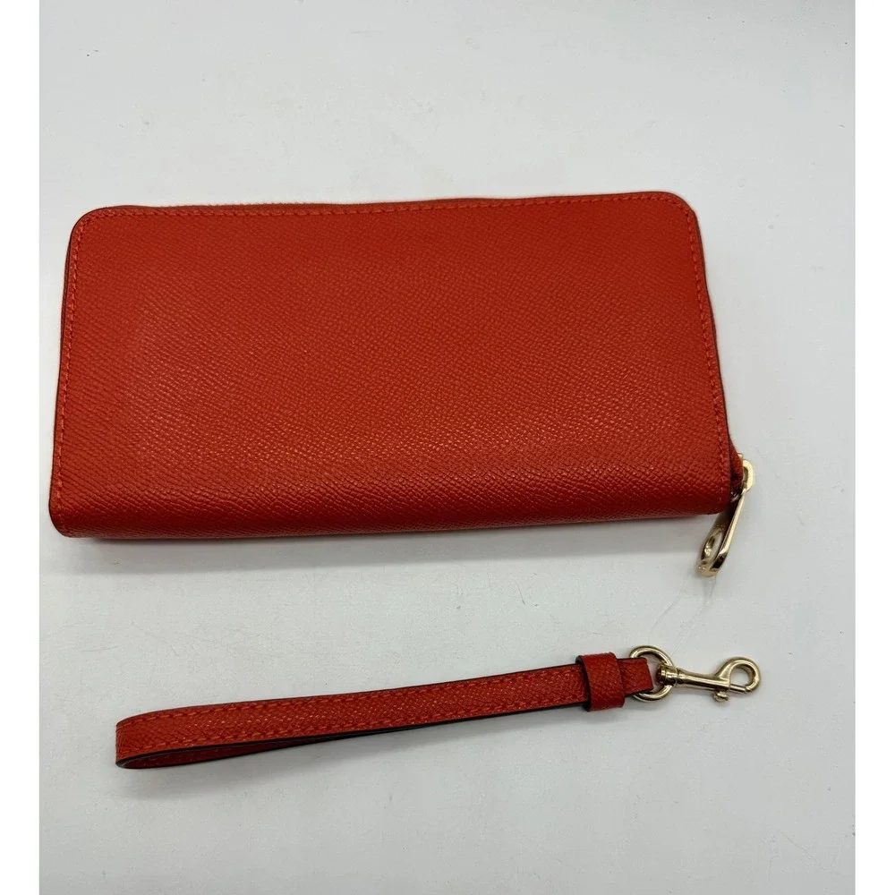 Coach Wallet Mango Pebbled Leather Zip Around Wristlet Strap Clutch